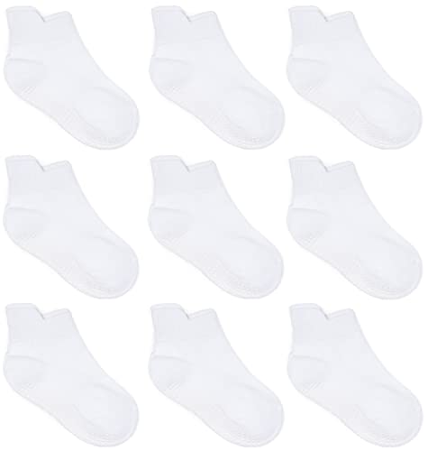 ZAPLES Baby Non Slip Grip Ankle Socks with Non Skid Soles for Infants Toddlers Kids Boys Girls, White, 12-36 Months