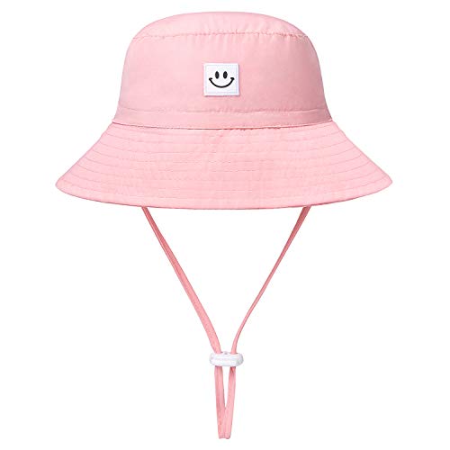 Baby Sun Hat Smile Face Toddler UPF 50+ Sun Protective Bucket hat Nice Beach hat for Baby Girl boy Adjustable Cap Pink