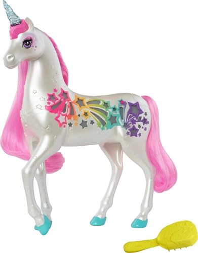 Barbie Dreamtopia Unicorn Toy, Brush 'n Sparkle Pink and White Unicorn with 4 Magical Lights and Sounds