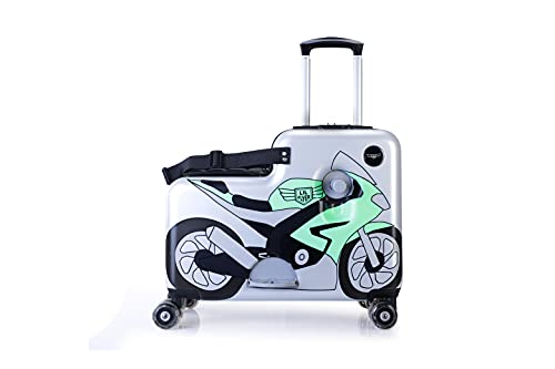 Younglingz Lil Flyer 20' kid ride on suitcase child stroller spinner luggage (Green Motorcycle)