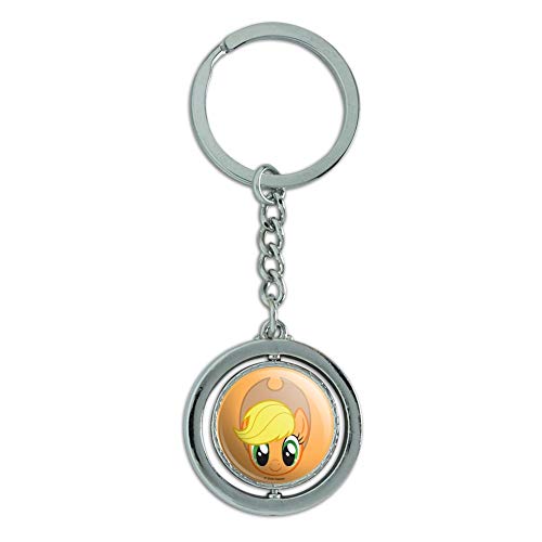GRAPHICS & MORE My Little Pony Applejack Face Keychain Spinning Round Chrome Plated Metal