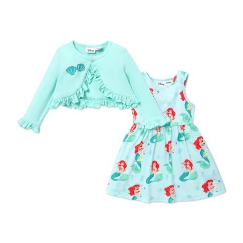 Disney Princess Girls 2PCS Toddler Girl Print Sleeveless Dress and Long Sleeve Cardigan Set Light Blue 3 Years