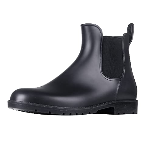 Asgard Women's Ankle Rain Boots Waterproof Chelsea Boots, Black 40 (Size 9-9.5)