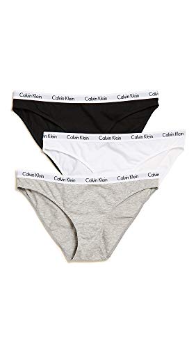 Calvin Klein Women's Carousel Logo Cotton Stretch Bikini Panties, 3 Pack, Black/White/Grey Heather, Large