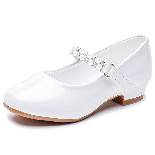 Furdeour Girls Flats Shoes High Heels White Toddler for First Communion Wedding Party Flower Girl Size 4(3201White 4)