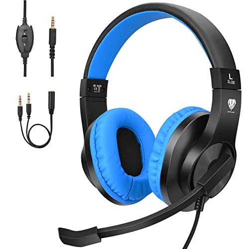 BlueFire Kids Headphones for Online School, Children, Teens, Boys, Girls, 3.5mm Stereo Over-Ear Gaming Headphone with Microphone and Volume Control Compatible with PS4, PS5, New Xbox One（Blue）