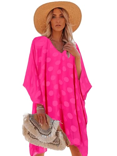 Moss Rose Women's Beach Cover up Swimsuit Kimono Cardigan with Rose Red Floral Print