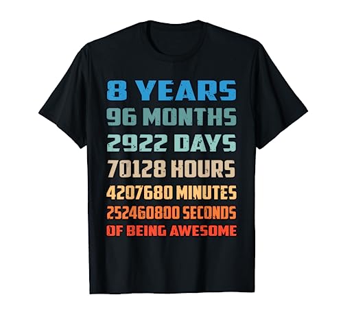 8th Birthday Boy Kids Youth Shirt 8 Years Old Being Awesome T-Shirt