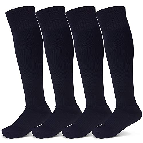Raigoo 4 Pairs Soccer Sock For Kids(4-16 Years Old), Sport Athletic Team Kneel High Socks For Youth Boys & Girls
