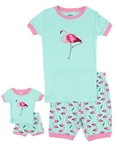 Leveret Shorts Matching Doll & Girl Flamingo 2 Piece Pajama Set 100% Cotton Size 4 Years