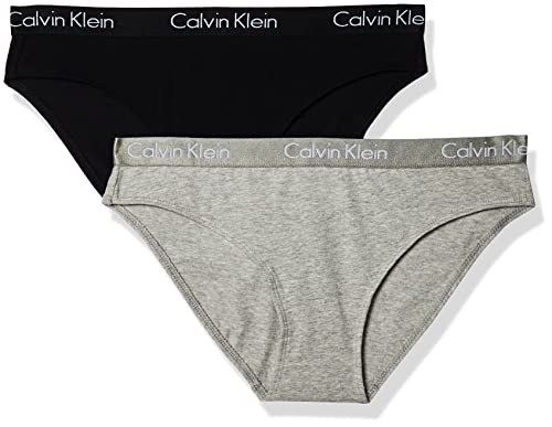 Calvin Klein Women's Motive Cotton Multipack Bikini Panty, Black/Gray Heather, Large