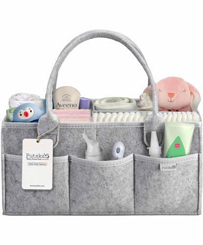 PUTSKA Baby Diaper Caddy Organizer Nursery Basket - A Baby Basket Gift Registry For Baby Shower List. This Is A Baby Must Haves Essentials. Neutral Baby Stuff For Newborn Boy Nursery Decor Or Girl