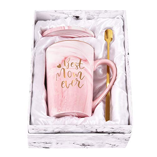 Best Mom Ever Coffee Mug Mom Mother Gifts Novelty Mothers Day Gifts for Mom from Daughter Son Women Gifts for Mom Mother Birthday Gifts for Mom Gold Printing 14Oz with Exquisite Box Packing Spoon