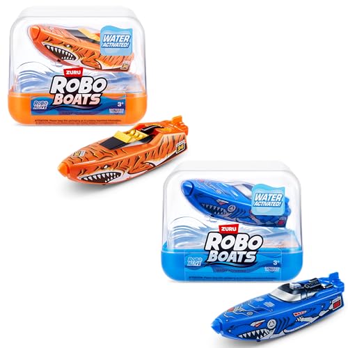Robo Alive Robo Boats, Tiger Shark & Robo Shark Boat, 2 Pack, by ZURU Water Activated Boat Toy, (Amazon Exclusive)