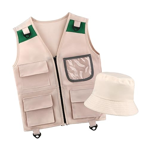 TTETTZ Kids Cargo Vest and Hat Set with Pockets, Outdoor Adventure Kit for Young Kids, Party Favors, Dress up, Cargo Vest and Hat Set for Camping fishing Exploration