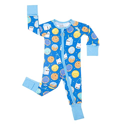 Little Sleepies Zippy Baby & Toddler Pajamas - Bamboo Viscose Sleeper for Boys and Girls, Newborn Sleeper w/ 2-Way Zipper w/Mitten Cuffs, Made From Viscose from Bamboo, Blue Cookies & Milk, 12-18M