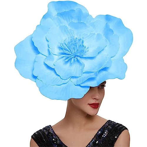 YURAOER Large Flower Fascinators for Women Tea Party Fancy Flower Hats Headwears for Girls Women Statement Accessories (Blue)