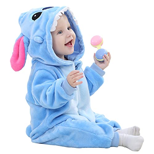 MUST ROSE SPORTS AND HOMEWEAR Unisex Baby Flannel Romper Animal Onesie Costume Hooded Cartoon Outfit Suit (Blue, 70(0-5M)