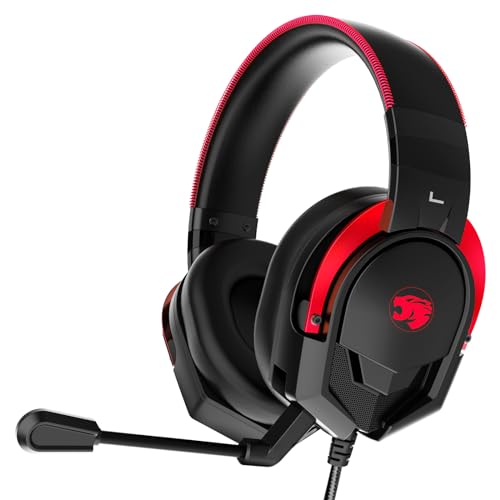 IMYB A88 Gaming Headset with Microphone, Stereo Wired Noise Cancelling Over-Ear Headphones with Mic for Pc, Ps5, Xbox One Series X/s, Ps4, Computer, Laptop, Mac, Nintendo, Gamer (Red)