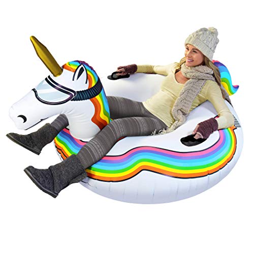 GoFloats Winter Snow Tube - Inflatable Sled for Kids and Adults (Choose from Unicorn, Disney's Frozen, Ice Dragon, Polar Bear, Penguin, Flamingo)