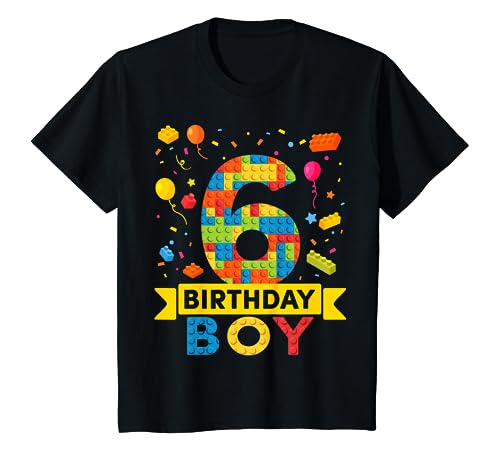 Kids 6 Year Old Building Blocks 6th Birthday Boy T-Shirt