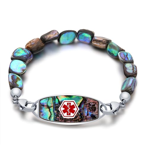 JFJEWER Medical Alert Bracelets for Women Men with Free Engraving, Personalized Customizable Medical ID Bracelets, Colorful Beaded Medical Alert ID Bracelet - 7.5 Inches