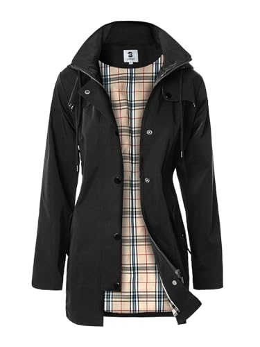 SaphiRose Women's Long Hooded Rain Jacket Outdoor Raincoat Windbreaker(Black,XX-Large)