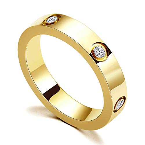 PDWZNBA Love Friendship Ring 18K Gold Silver Rose Plated Cubic Zirconia Stainless Steel Promise Ring Wedding Band Jewelry Birthday Gifts for Women