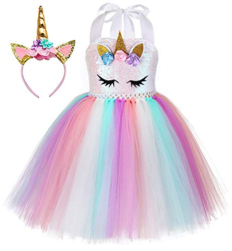 Tutu Dreams Unicorn Dress Princess Dress Up Clothes for Little Girls Halloween Costumes Birthday Outfit Gifts Party Favors Decorations (Sequin Unicorn, 5-6 Years)