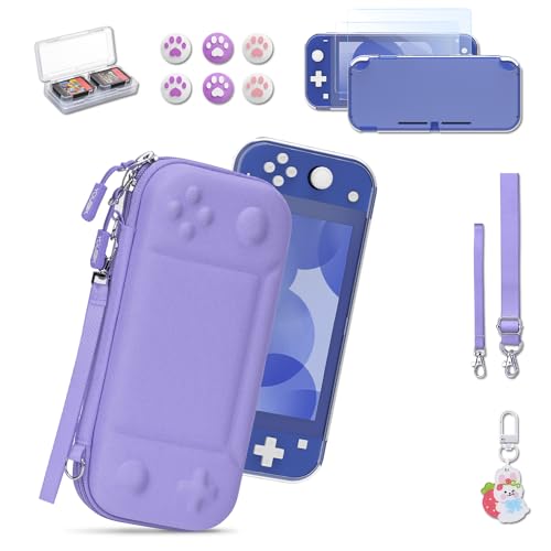 Younik Switch Lite Case, Portable Switch Lite Carrying Case, 14 in 1 Accessories Kit with Carrying Case, Protective Cover, Game Card Case, Screen Protectors, Thumb Grips, Pendant and straps (Purple)