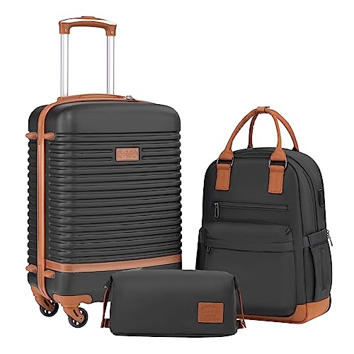 Coolife Suitcase Set 3 Piece Luggage Set Carry On Travel Luggage TSA Lock Spinner Wheels Hardshell Lightweight Luggage Set(Black, 3 piece set (BP/TB/20))