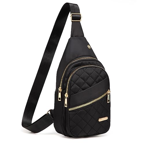 YAZEKOUS Women's Sling Bag, Nylon Material, X-Black Color, Adjustable Strap, Multiple Pockets, 14-36 Inches