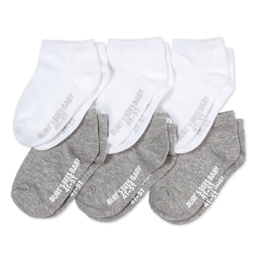 Burt's Bees Baby Socks Ankle or Crew Height Made with Soft Organic Cotton-6 Packs with Non-Slip Grips Newborn Babies, Heather Grey/White, 2-3T