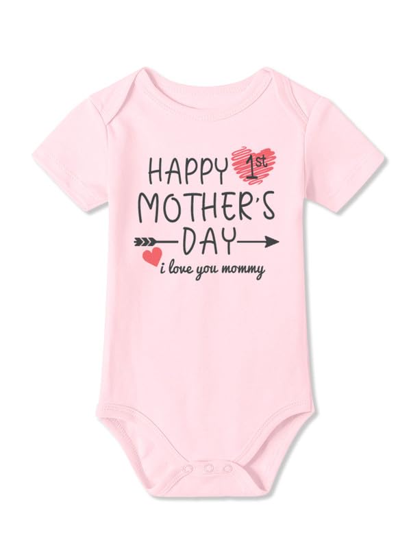 BesserBay Baby Girls First Mothers Day Newborn Outfits Happy 1st Mothers Day Pink Gift Bodysuit 0-3 Months