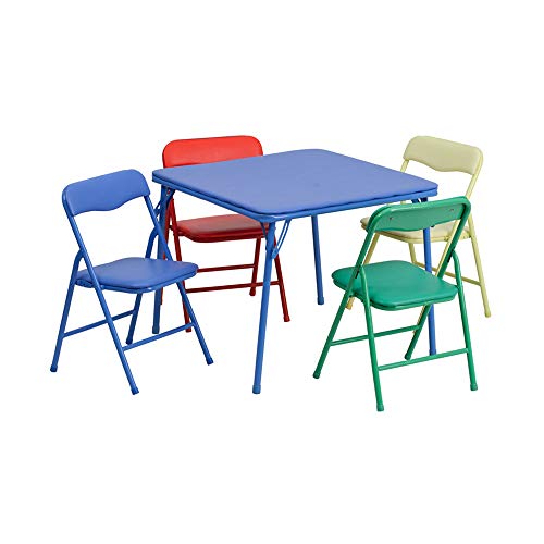Flash Furniture Mindy Kids 5-Piece set Folding Square Table and Chairs Set for Daycare and Classrooms, Children's Activity Table and Chairs Set, Multicolor