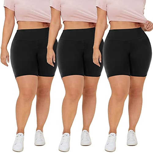 QGGQDD 3 Pack Plus Size Biker Shorts for Women – 8' High Waisted Black Shorts for Yoga Workout (2X 3X 4X)