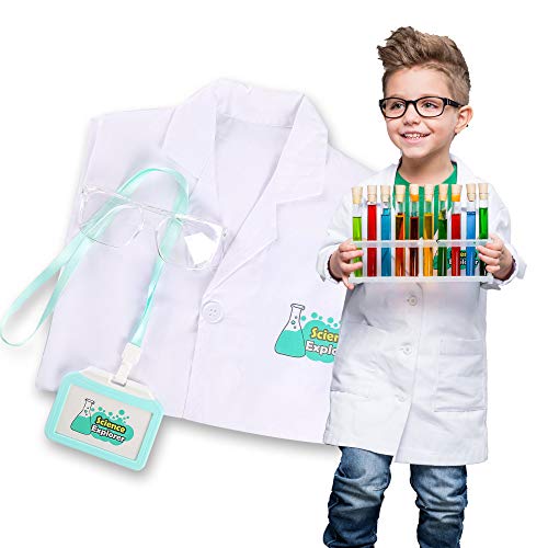 Lab Coat for Kids Scientist Costume with Goggle and Personalized ID Card for Science Projects and Experiments, 5-8 Years