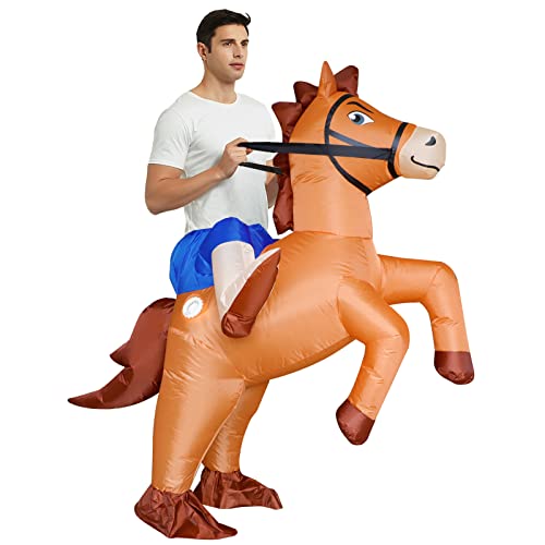 Inflatable Costume Adult Ride On Horse Costumes Cowboy Air Blow Up Funny Riding Horse Suit for Men Women Halloween
