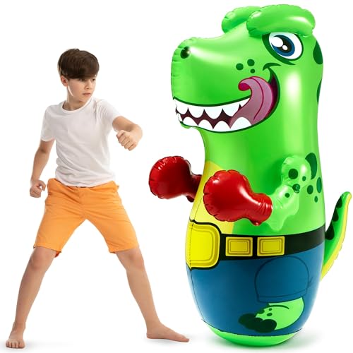 JOYIN Inflatable T-Rex Dinosaur Bopper 47 Inches, Bop Bag Inflatable Punching Toy, Kids Punching Bag with Bounce-Back Action