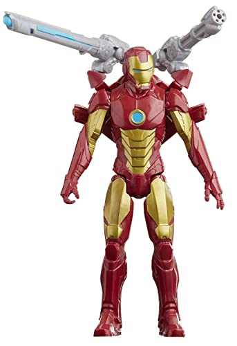 Avengers Marvel Titan Hero Series Blast Gear Iron Man Action Figure, 12-Inch Toy, with Launcher, 2 Accessories and Projectile, Ages 4 and Up, Red