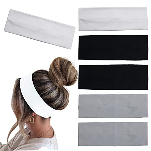 MLMOMVME 6 Pcs Headbands for Women Hair Cotton Headband Non-slip Stretchy Elastic Head Wrap Holder Hair Accessories Black White Grey Color