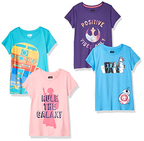 Amazon Essentials Disney | Marvel | Star Wars | Frozen | Princess Toddler Girls' Short-Sleeve T-Shirts (Previously Spotted Zebra), Pack of 4, Star Wars Rule the Galaxy, 4T