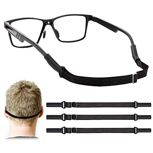 Adjustable Glasses Straps - 3 Pcs No Tail Adjustable Eyewear Retainer Glasse Strap for Men's Glasses Straps, Kids' Glasses Straps, Women's Glasses Straps, Sunglasses Straps, Black(7.5-13.5 inch)