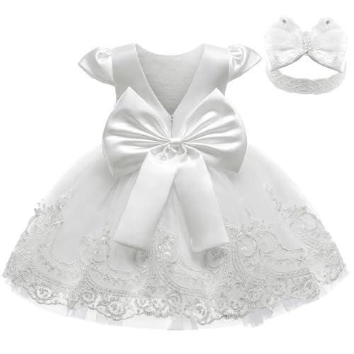 3M-3T Toddler Baby Girls Dress Pageant Wedding Flower Girls Dress Formal Gowns Embroidered Lace Dress + Headwear