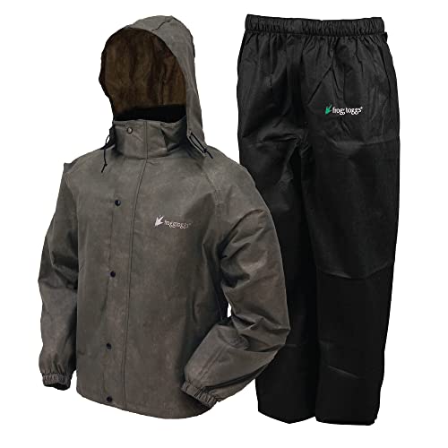 FROGG TOGGS Men's Standard Classic All-Sport Waterproof Breathable Rain Suit, Stone Jacket/Black Pants, Large