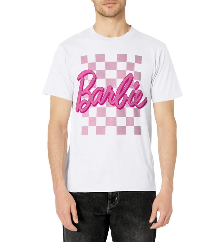 Barbie - Barbie Logo Checkered Background Short Sleeve T-Shirt For Women, Small
