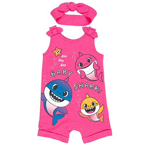 Pinkfong Baby Shark Toddler Girls Sleeveless Romper & Headband Set 3T