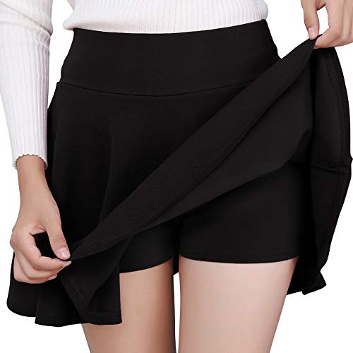 DJT FASHION Women's Casual Mini Flared Pleated Skater Skirt with Shorts XXXX-Large Black