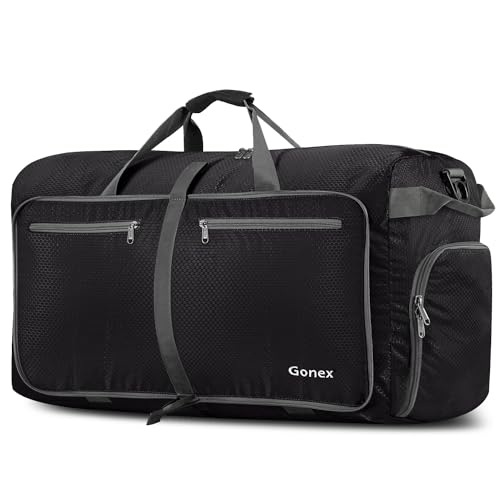 Gonex 60L Packable Travel Duffle Bag Foldable Duffel Bags for Luggage Gym Sports Camping Travelling Cycling Storage Shopping Water & Tear Resistant Black