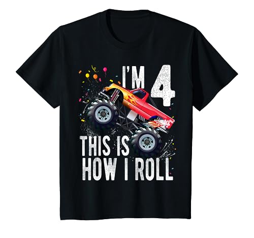 4 Year Old Shirt 4th Birthday Boy Monster Truck Car T Shirt T-Shirt